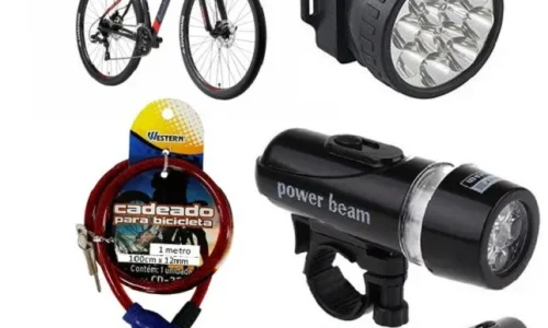 kit segurança bicicleta lanterna luz capacete cadeado